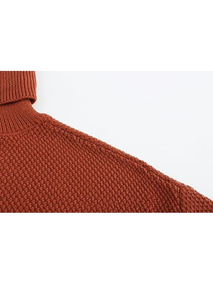 Womens Turtleneck Sweaters Casual Drop Shoulder Knit Pullover Jumper Tops Lantern Sleeve Oversized Sweaters for Women 