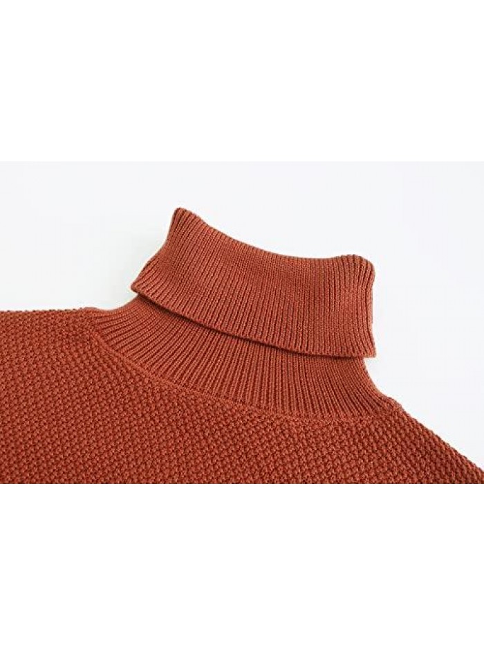 Womens Turtleneck Sweaters Casual Drop Shoulder Knit Pullover Jumper Tops Lantern Sleeve Oversized Sweaters for Women 
