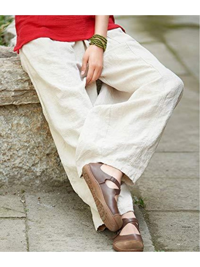 Women's Casual Cotton Linen Baggy Pants with Elastic Waist Relax Fit Lantern Trousers 