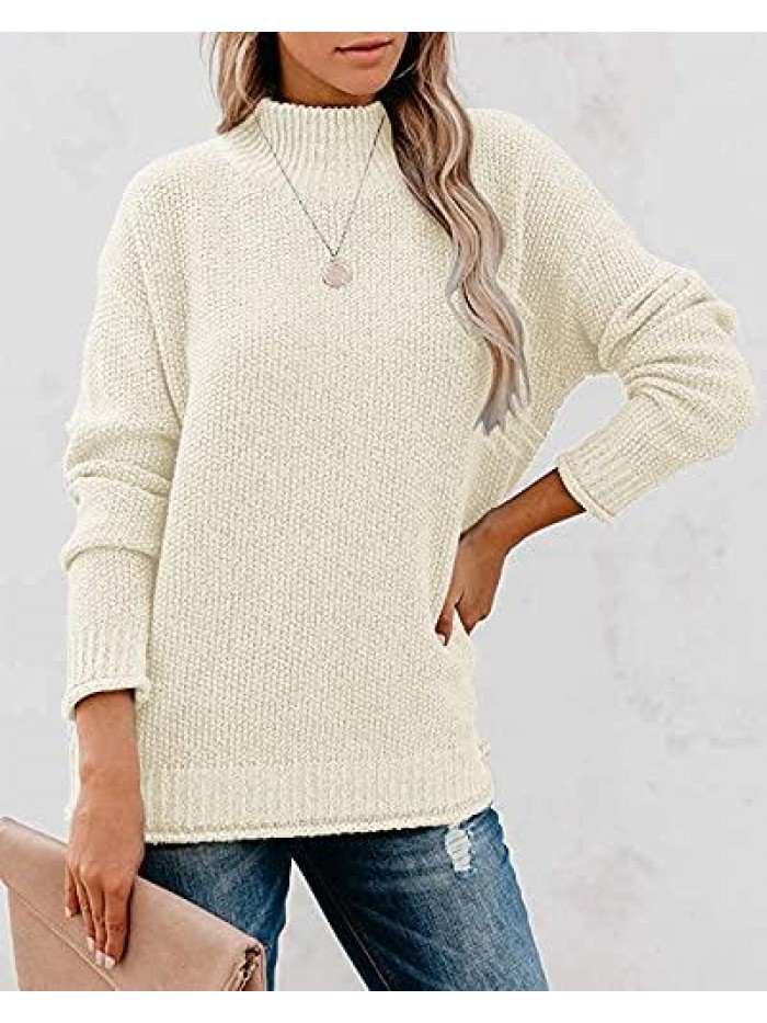 Women's Long Sleeve Turtleneck Cozy Knit Sweater Casual Loose Pullover Jumper Tops 