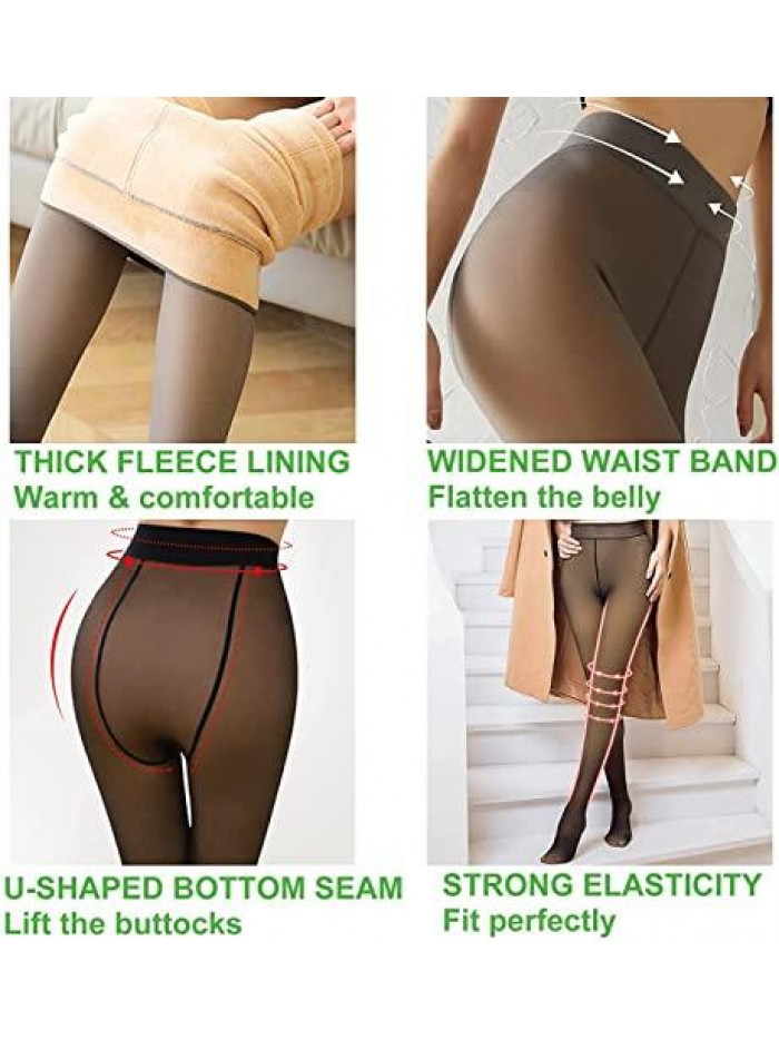 Lined Tights Women Winter Warm Fake Translucent Tights High Waist Elastic Thick Thermal Tights (Black - 230g) 