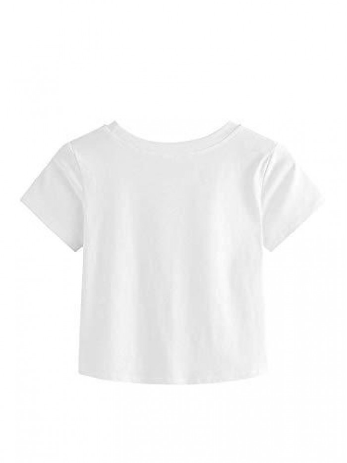 Women's Summer Crop Top Solid Short Sleeve Twist Front Tee T-Shirt 