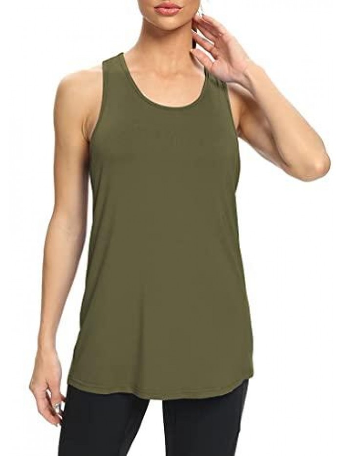 Womens Workout Yoga Tops Long Tank Tops Loose fit Racerback Tank Tops for Women 