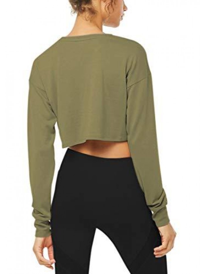 Long Sleeve Crop Top Cropped Sweatshirt for Women with Thumb Hole 