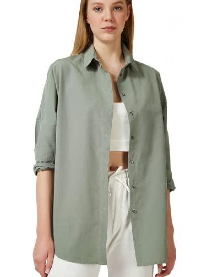 Dressy Blouses Tops, Casual Long Sleeve Loose Fit Button Down Shirts 