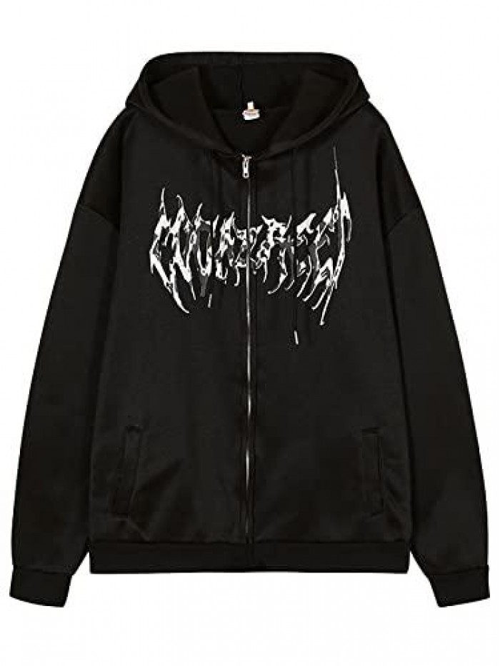 Hoodie Zip Up Butterfly Fairy Grunge Oversized Goth Jacket Sweatshirt With Pockets E-Girl 90s Aesthetic Gothic  
