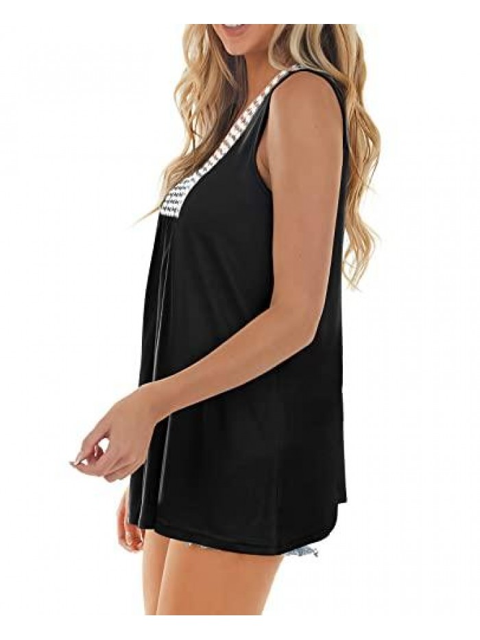 Tank Tops V Neck Lace Summer Loose Fitting Casual Tank Tops 