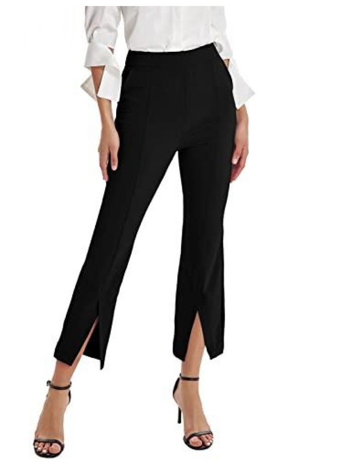 KARIN Women's Split Front Dress Pants Business Casual Work Crop Pants High Waisted Trousers with Pockets 