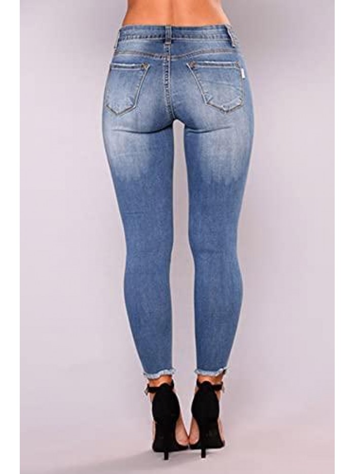 High Waist Skinny Stretch Ripped Jeans Destroyed Denim Pants 