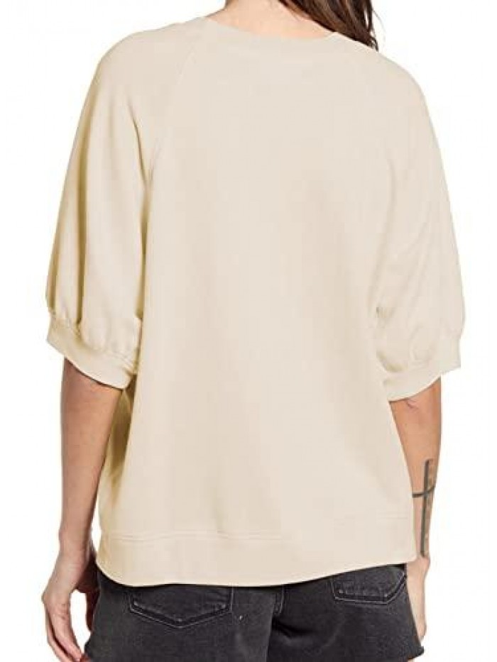 Women’s Puff Sleeves Tops Crew Neck Short Sleeves Solid Color Casual Shirts Blouses 