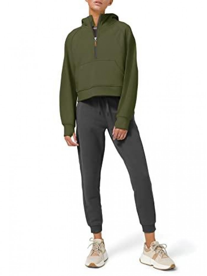 Womens Hoodies Fleece Lined Collar Pullover 1/2 Zipper Sweatshirts Long Sleeve Crop Tops Sweater Thumb Hole 