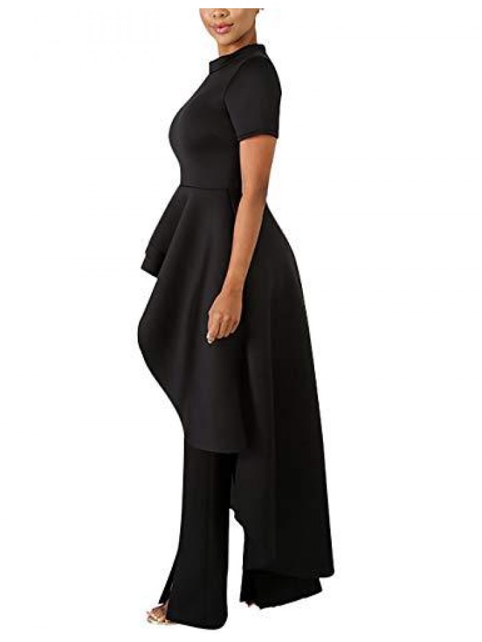 Women Ruffle High Low Asymmetrical Bodycon Peplum Tops Blouse Shirt Dress 
