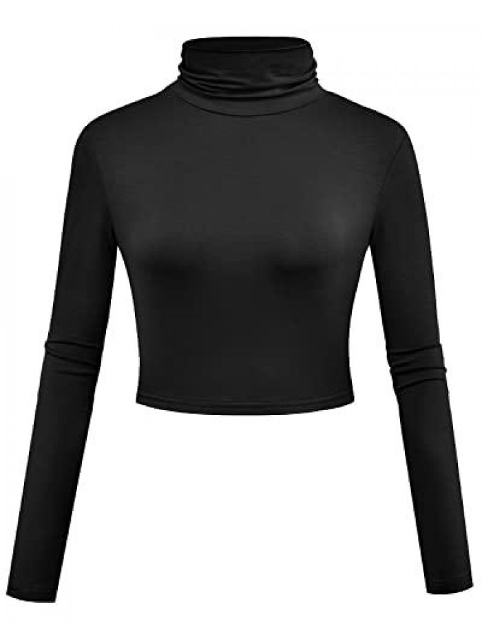 Women Long Sleeve Crop Top Turtleneck Soft Lightweight Basic Slim Fit Tops 