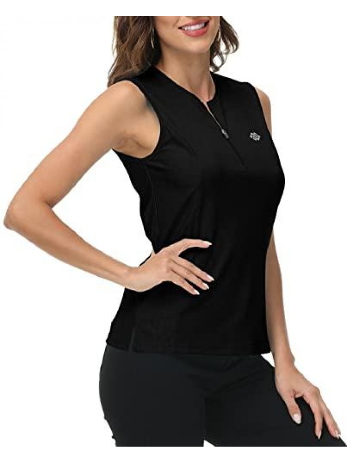 Womens Sleeveless Golf Polo Shirt Zip Up Quick Dry UPF 50+ Sun Protection Athletic Sports Tank Tennis Tops 