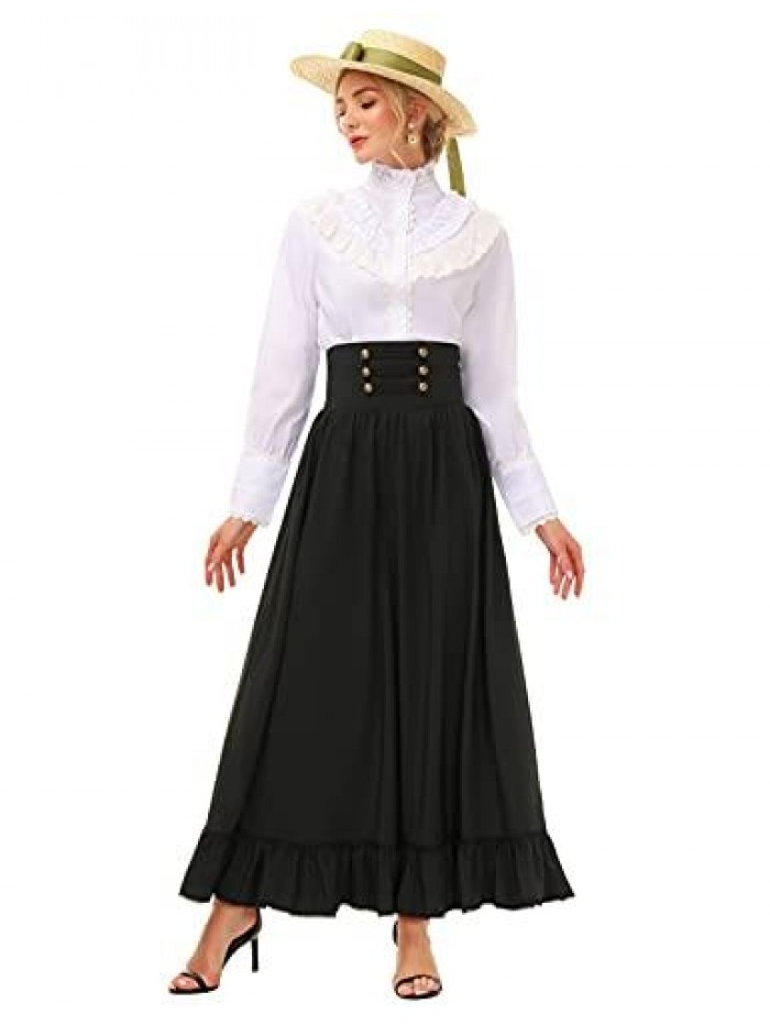 Darkness Women Victorian Maxi Skirt Vintage High Waist A Line Skirt 