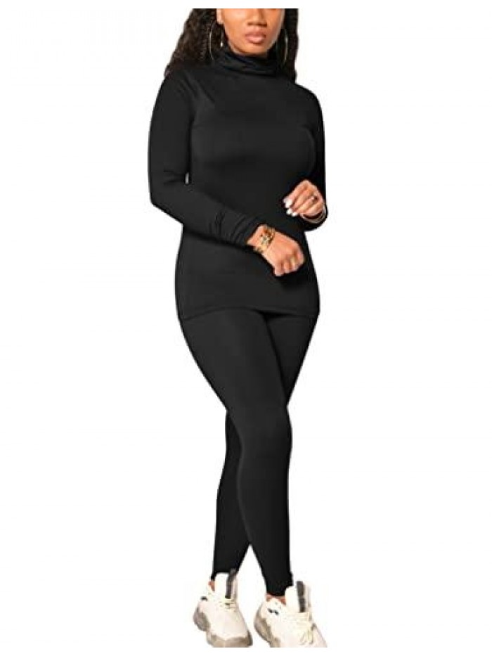 Women's Tracksuit 2 Piece Outfits Turtleneck Long Sleeve Shirt Workout Jogger Legging Pants Set 