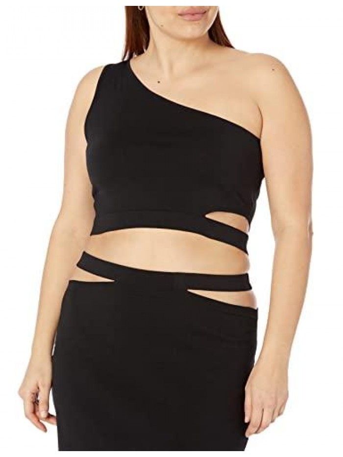 Drop Women's Valentina Cropped One Shoulder Cut-out Sweater Top 