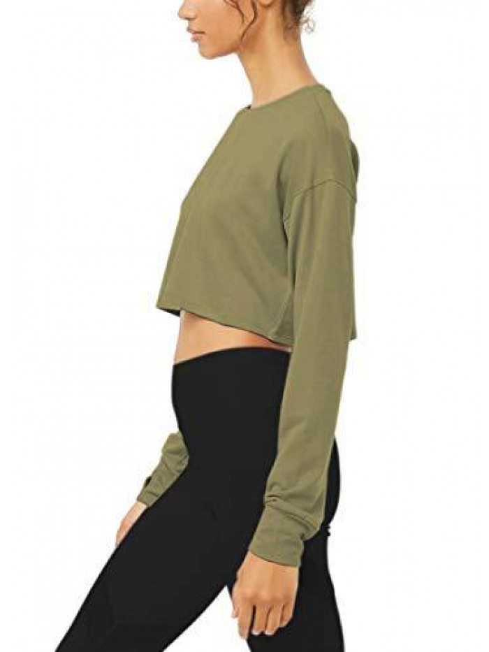 Long Sleeve Crop Top Cropped Sweatshirt for Women with Thumb Hole 