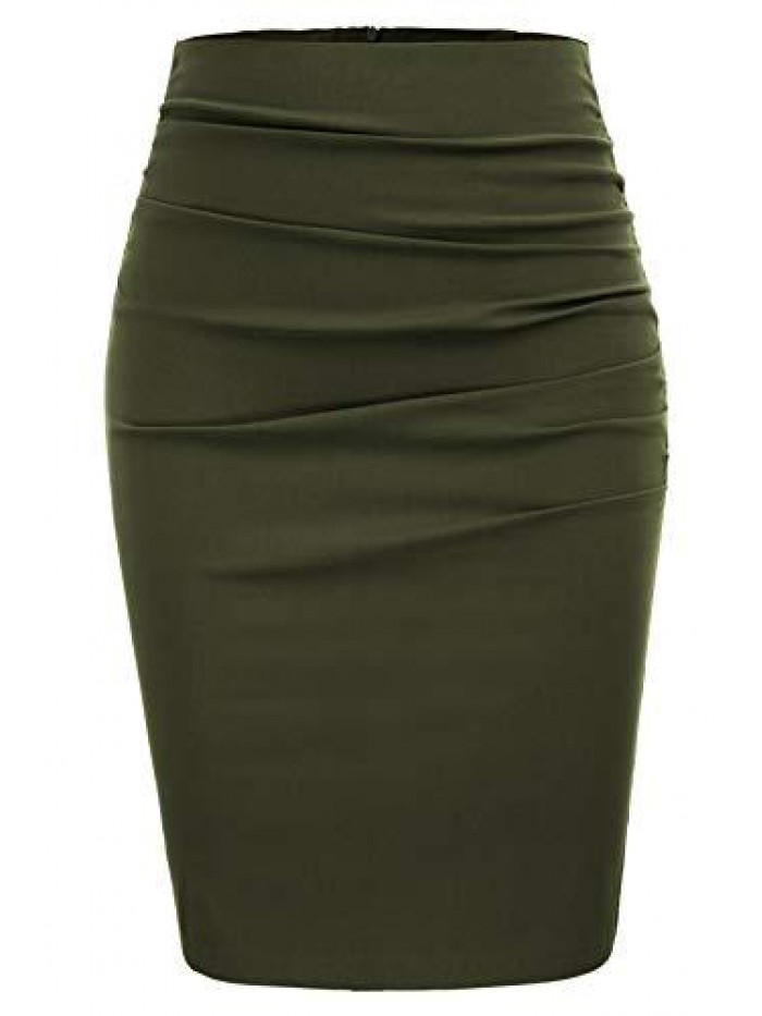 KARIN Womens Elegant Ruched Knee Length Slim Fit Business Skirt 