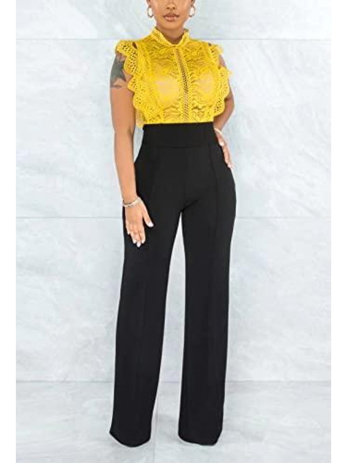 Women's Stretchy Casual Solid Color High Waisted Straight Wide Leg Long Work Pants 
