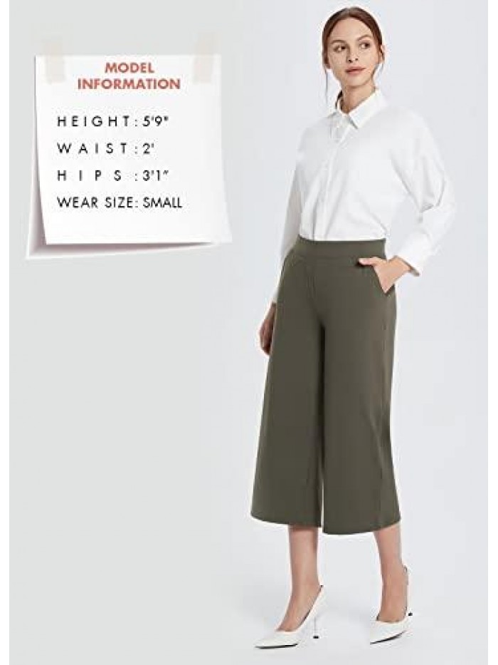 Women's Wide Leg Crop Pants Capri Dress Pants Work Business Casual Stretchy Office Culottes with 4 Pockets 