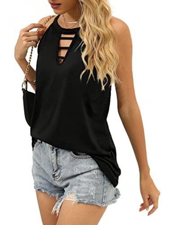 Womens Tank Tops Halter Hollow Out Sexy Summer Sleeveless Cami Tops 