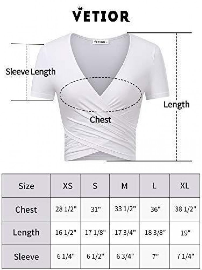 Women's Deep V Neck Short Sleeve Tops Unique Slim Fit Cross Wrap Shirts Crop Tops 