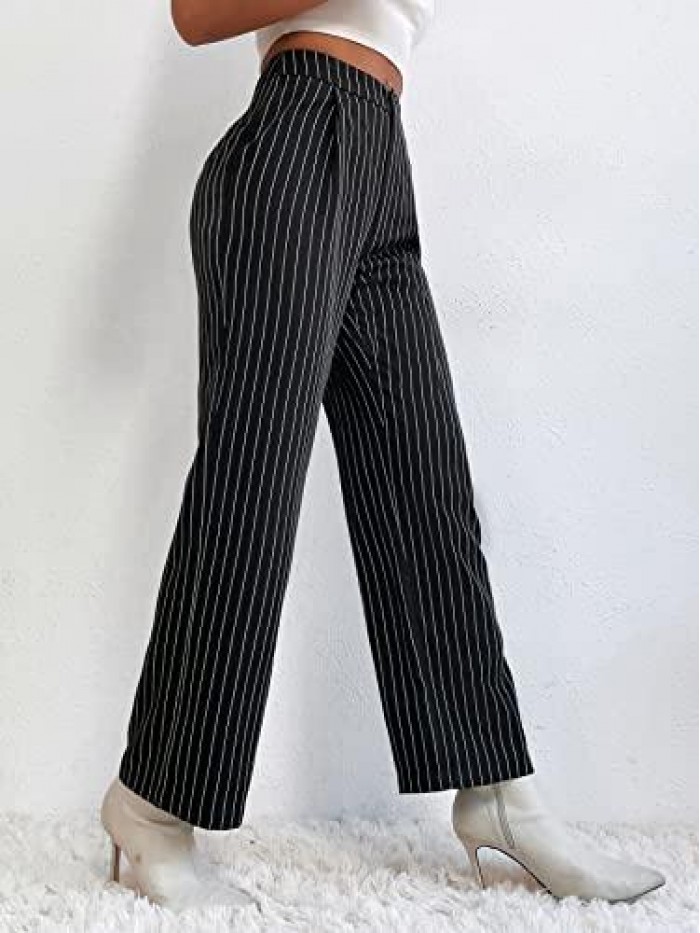 Women's Striped High Waisted Straight Leg Work Office Pants 