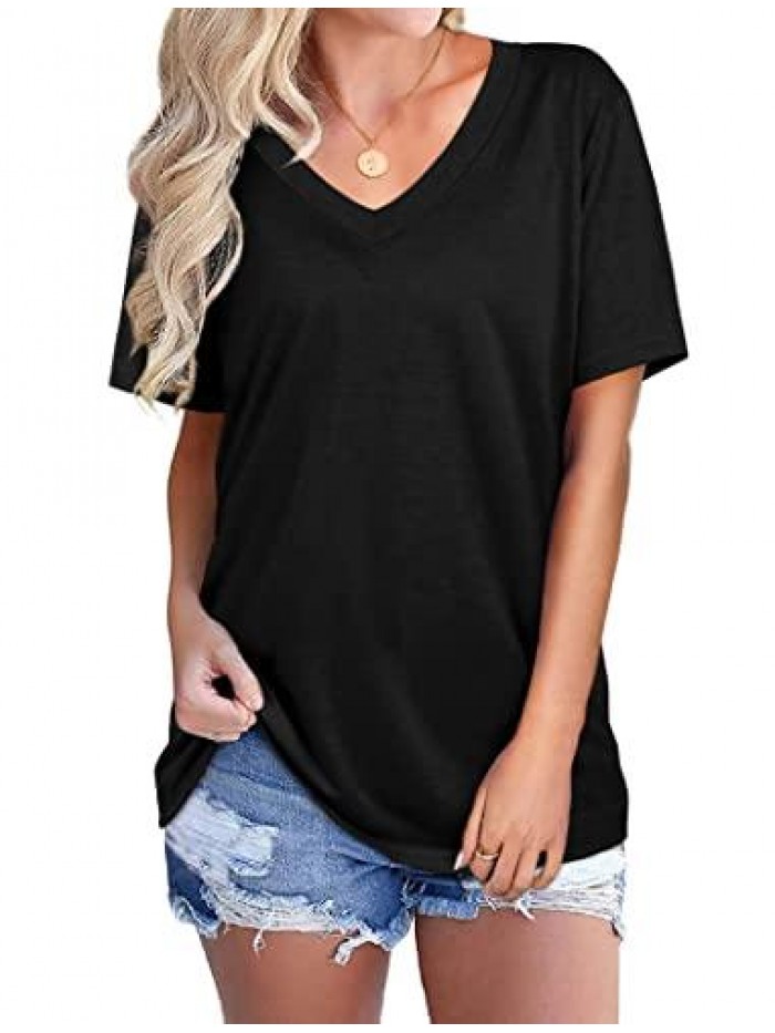 V Neck T Shirts for Women Summer Tops Loose Fit Short Sleeve Shirts 