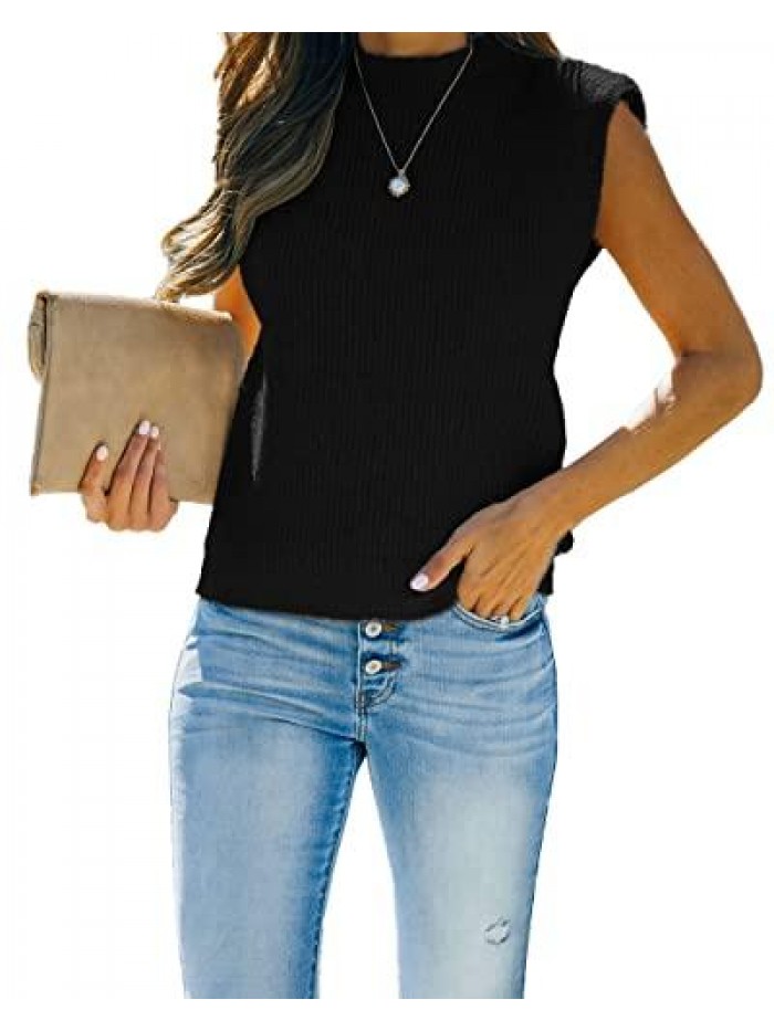 Women's Sleeveless Sweater Vest Mock Turtleneck Pullover Casual Loose Fit Knit Ribbed Tank Top 