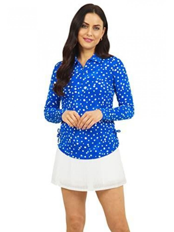 Sun Protective UPF 50+ Icefil Cooling Tech Evelyn Print Adjustable Long Sleeve Polo - 48186 