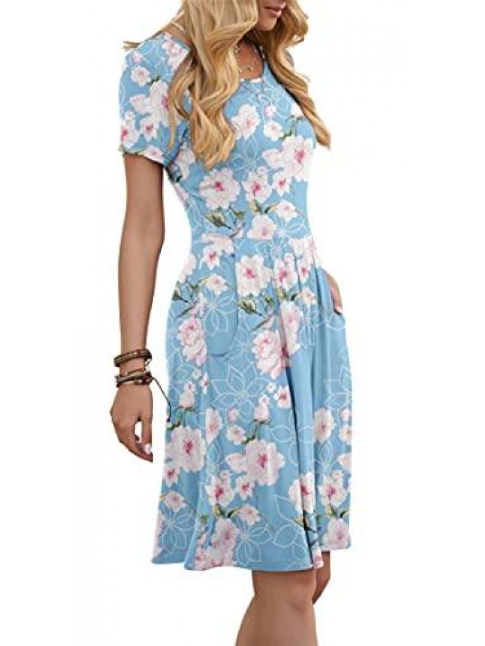 Women's Casual Flowy Pleated Loose Dresses with Pockets 