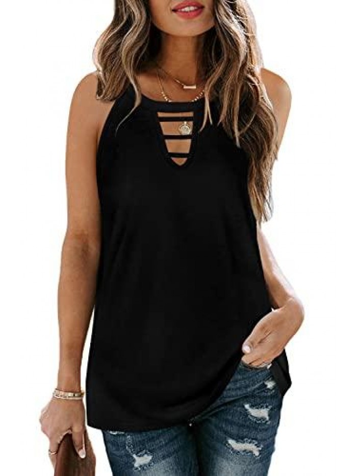 Womens Tank Tops Halter Hollow Out Sexy Summer Sleeveless Cami Tops 