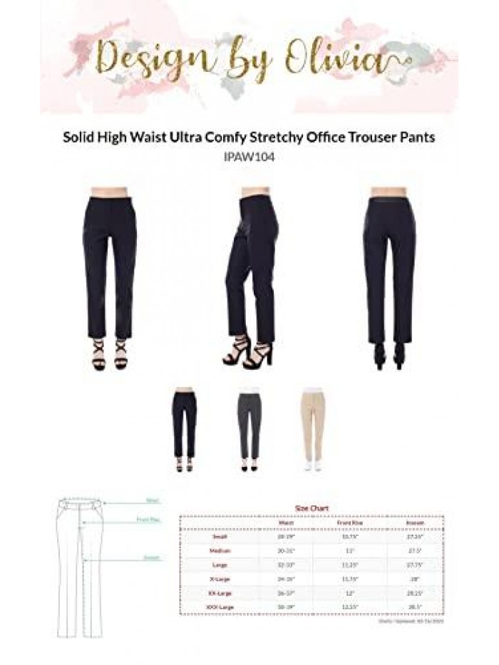 by Olivia Women's Solid High Waist Ultra Comfy Stretchy Office Trouser Pants 