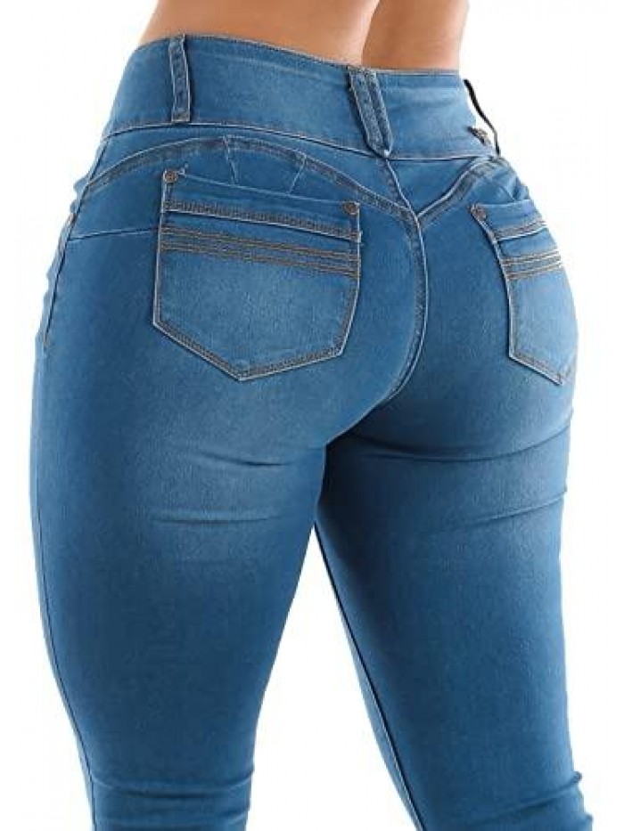 Xpress Juniors Size Butt Lifting Push-Up Solid Mid Rise Stretchy Blue Skinny Jeans 10982C 