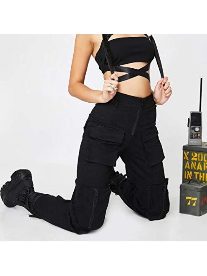 Casual Outdoor Elastic High Waisted Cargo Pant Baggy Jogger Pants with Pockets,Casual Loose Combat Twill Trousers 
