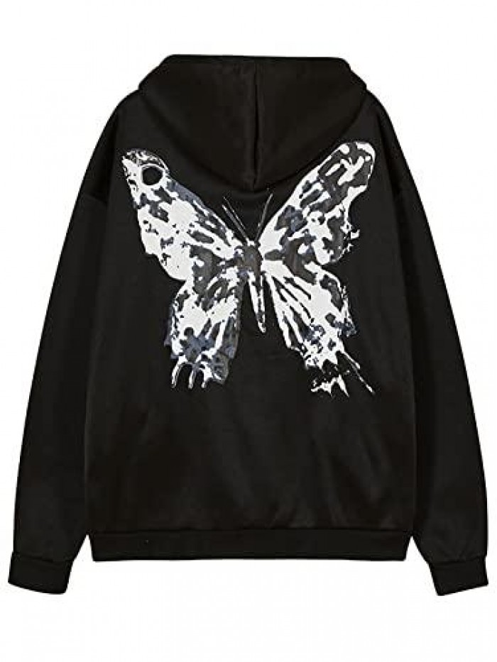 Hoodie Zip Up Butterfly Fairy Grunge Oversized Goth Jacket Sweatshirt With Pockets E-Girl 90s Aesthetic Gothic  