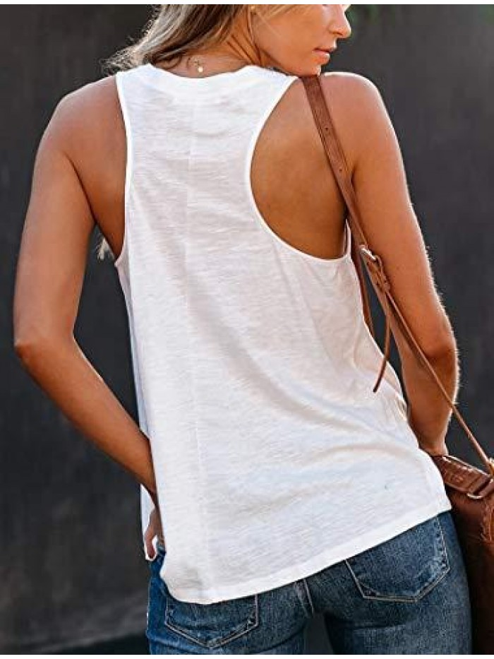 Women's Summer Basic Sleeveless V Neck Casual Tank Tops Loose Shirts 
