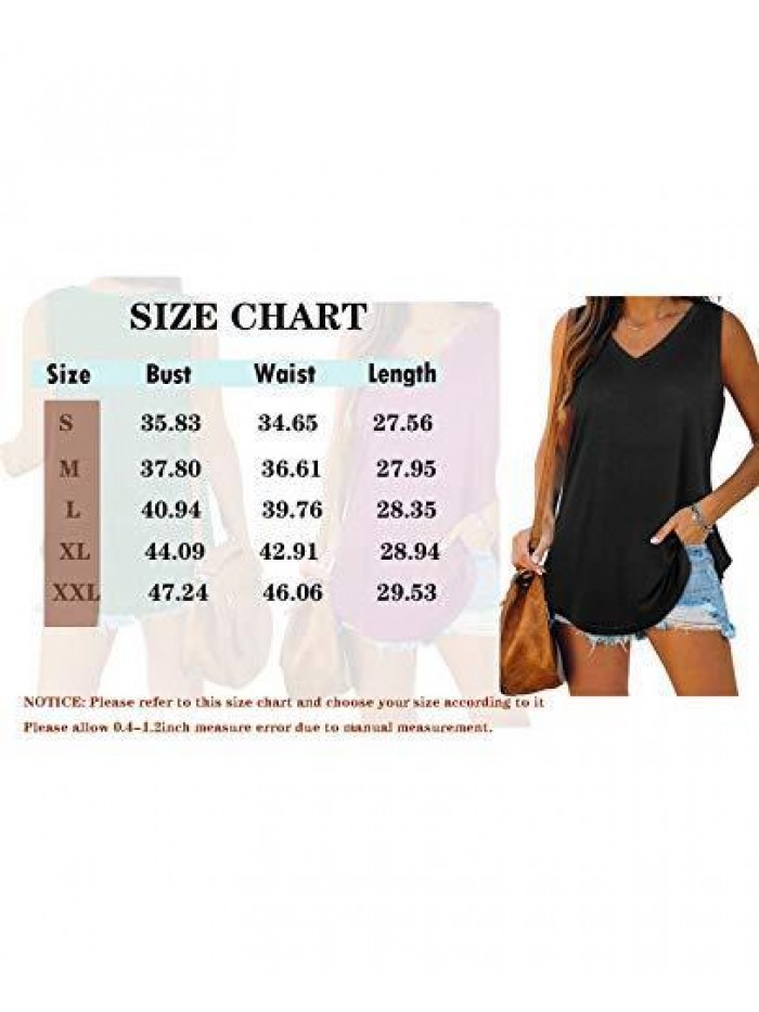 Womens Tank Tops V Neck Basic Solid Color Casual Flowy Summer Sleeveless 