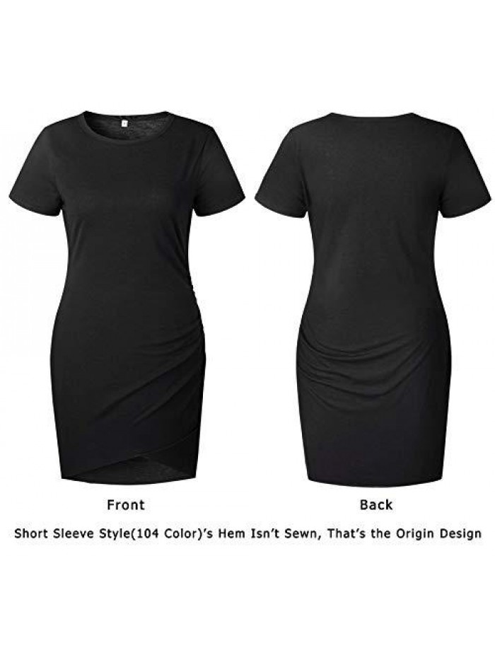 Women's Summer Casual Beach Dresses Crew Neck Short Sleeve Ruched Stretchy Bodycon T Shirt Wrap Mini Dress 