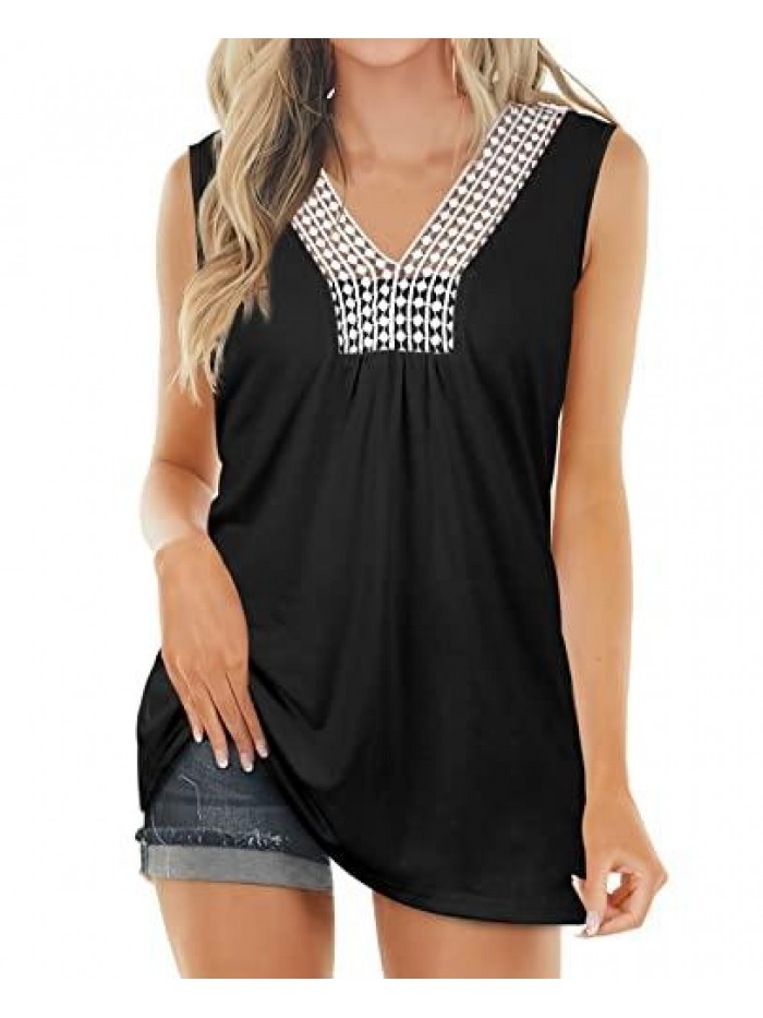 Tank Tops V Neck Lace Summer Loose Fitting Casual Tank Tops 