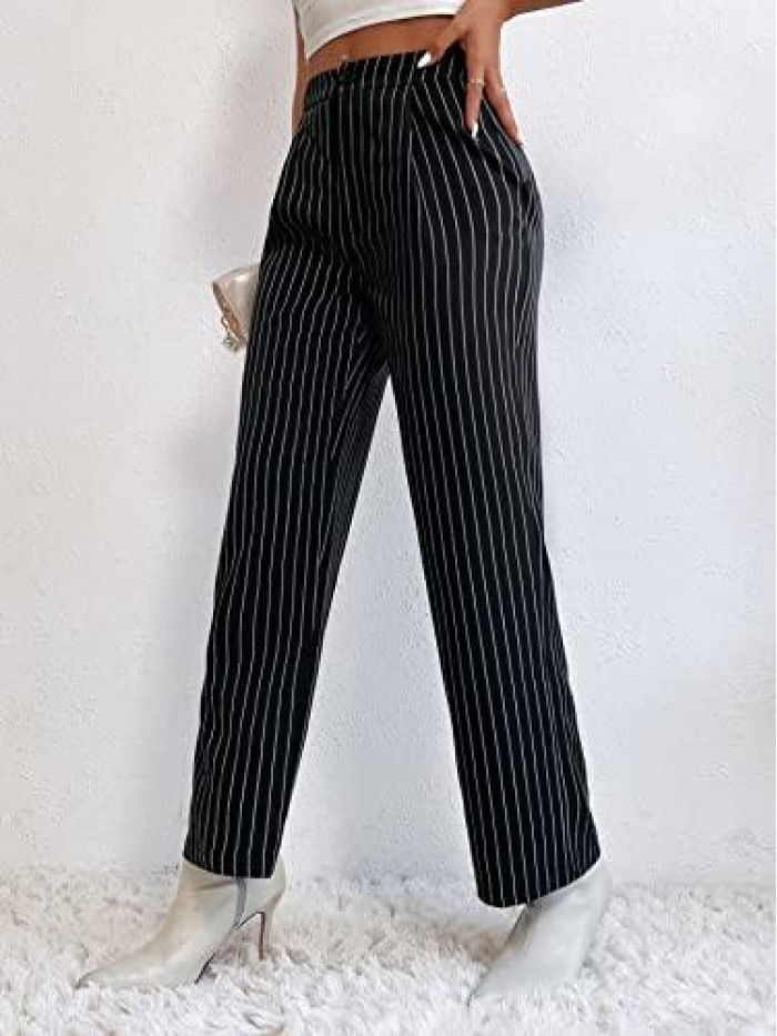 Women's Striped High Waisted Straight Leg Work Office Pants 