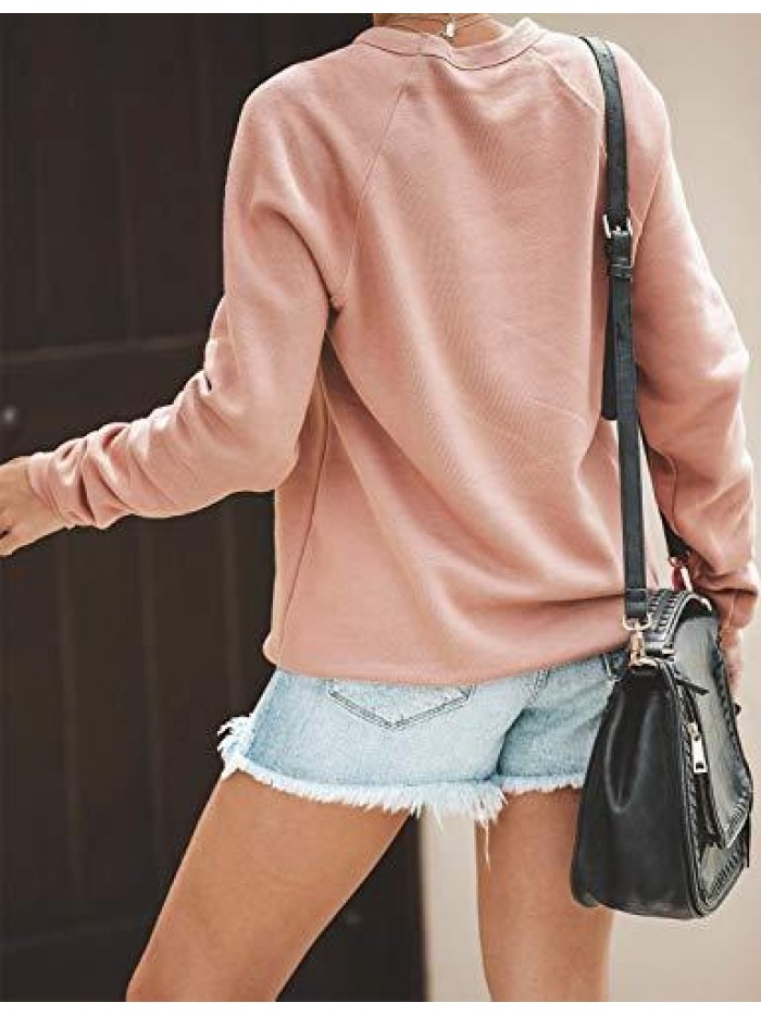Jelly Womens Crewneck Sweatshirt Long Sleeve Raglan Letter Print Terry Casual Cute Pullover Top… 