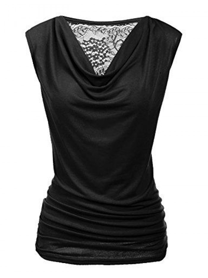 Womens Ruched Cowl Neck Tank Tops Sleeveless Stretch Blouse with Side Shirring 