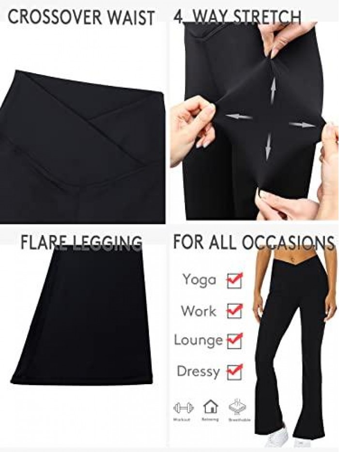 Womens Crossover Flare Leggings High Waisted Casual Cute Stretchy Full Length Workout Elegant Yoga Pants 