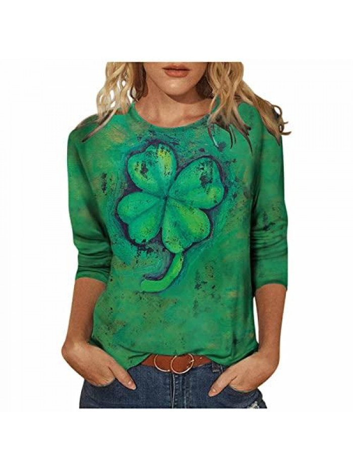 St. Patrick's Day Long Sleeve Shirt Raglan Sleeve Pullover Tops Soft Loose Top Crewneck Clover Sweatshirt for Women 