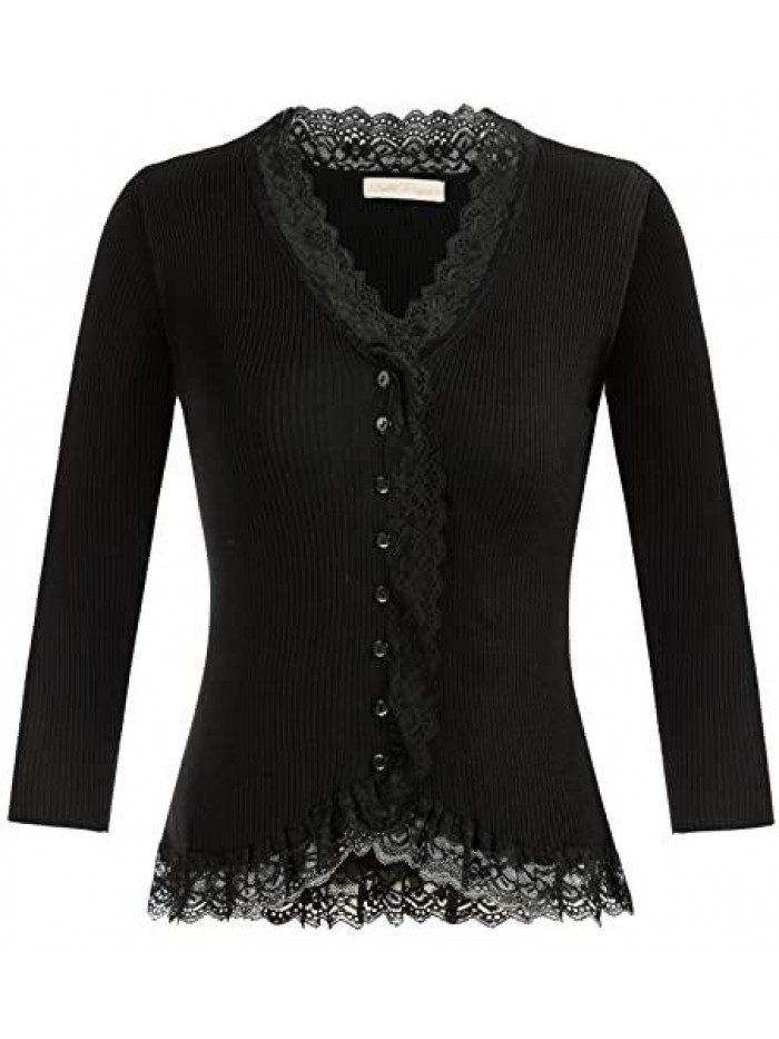 Poque Women's Vintage Shrug Sweaters 3/4 Sleeve Lace Cardigan for Dress 
