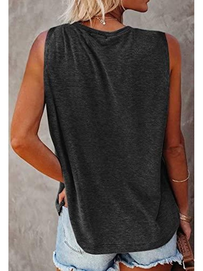 Women's Summer Sleeveless Crew Neck Tank Tops Casual Basic T Shirts Blouse 