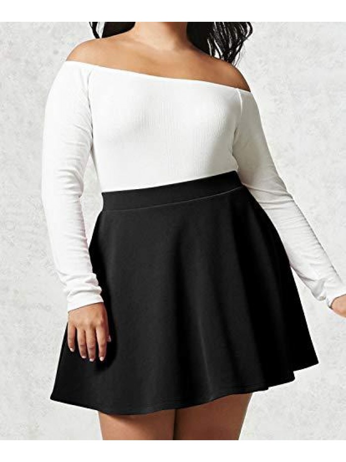 By Johnny Women's Basic Versatile Stretchy Flared Casual Mini Skater Skirt XS-3XL Plus Size-Made in USA 