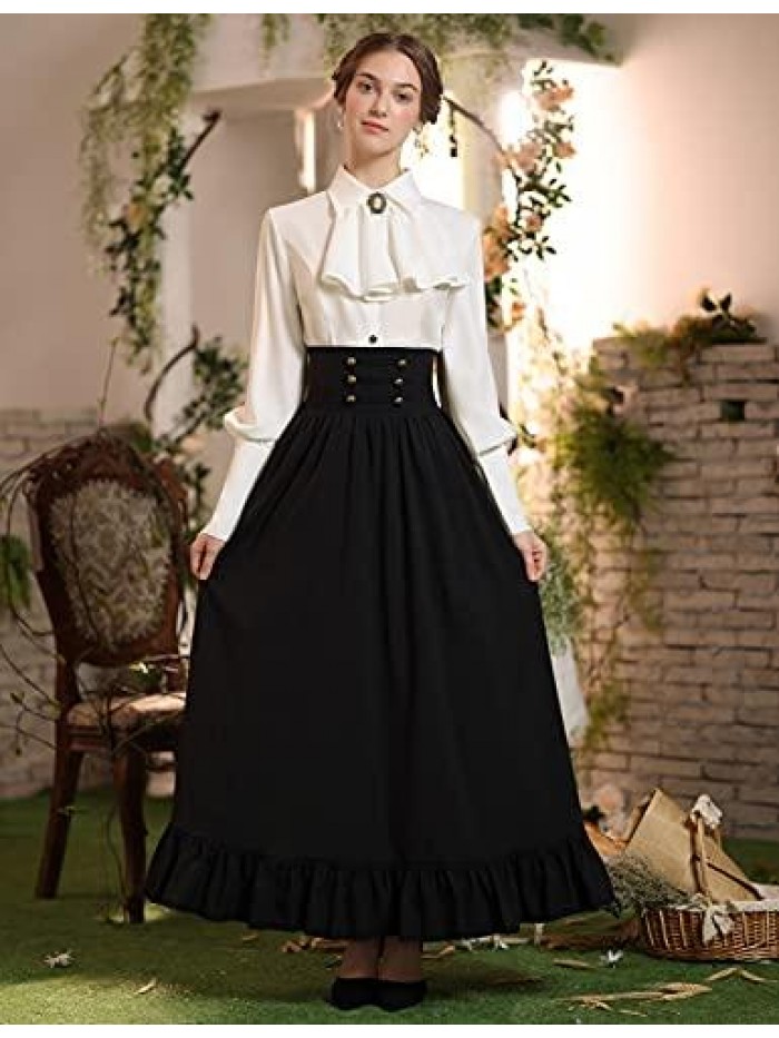 Darkness Women Victorian Maxi Skirt Vintage High Waist A Line Skirt 